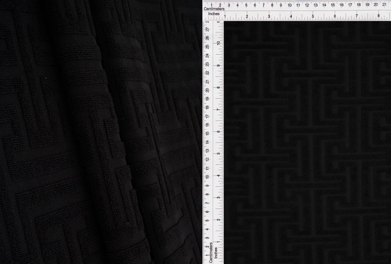 1 Yard Geometric Towel Jacquard Knit Fabric, 59" Wide Plush Heavyweight Fabric for Cozy Apparel & Home Textiles